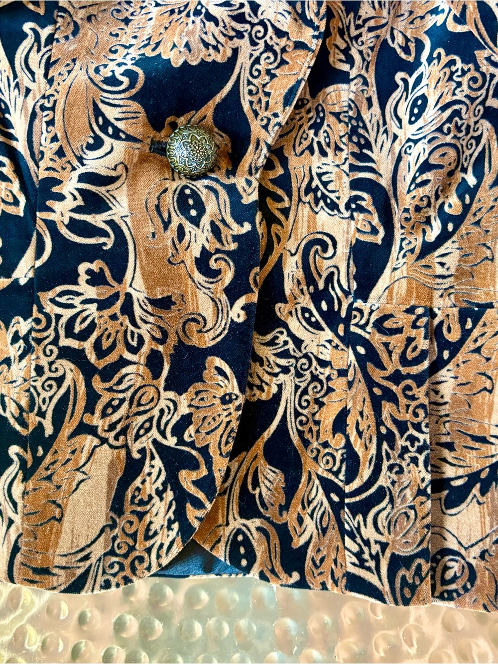 Vintage Georgiou Velvet Gold Metallic Floral Jacquard Fitted Peplum Blazer 8 - Picture 6 of 10